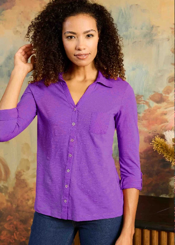 Women's Blouse with Wide CollarYasmine Notch Neck VELCRO® Brand Fastening Shirt