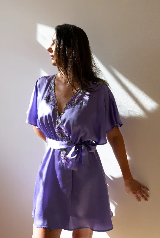 women's pajamas designed for those who believe in sweet dreams and cozy nights.Theory of Strings Silk Embroidered Tulle Flutter Cover-Up