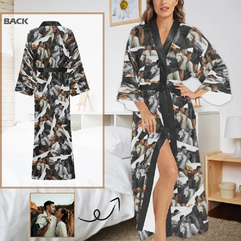 women's pajamas with adjustable strapsCustom Photo Couple Women's Long Pajamas Personalized Photo Long Pajamas Kimono Robe