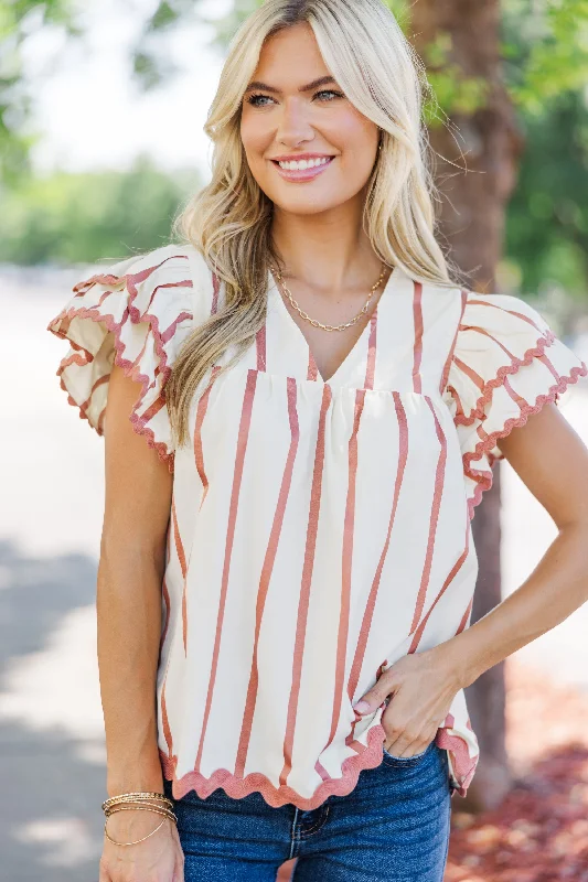 Women's Boho ShortsAs It Happens Rust Orange Striped Blouse