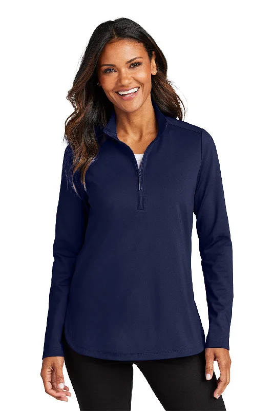 Women's Hooded Sweatshirts with Straight WaistPort Authority Womens C-FREE Double Knit Moisture Wicking 1/4 Zip Sweatshirt - True Navy Blue - New