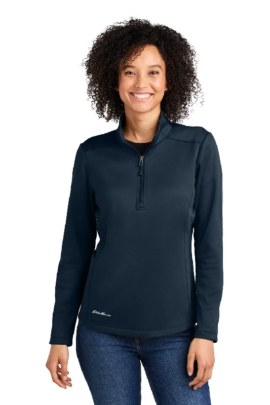 Women's Hooded Sweatshirts with Patch PocketsEddie Bauer Womens Smooth Fleece 1/4 Zip Sweatshirt - River Navy Blue - New