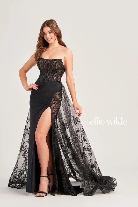 Women's Woven SkirtsEllie Wilde EW35032 Long Formal Glitter Overskirt Prom Dress