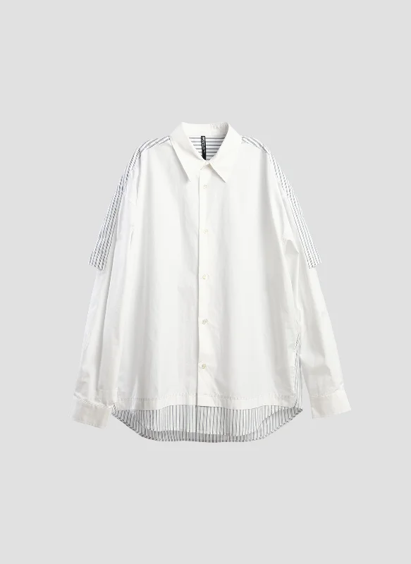 Women's Blouse with Narrow Collar60s Cotton typewriter Blocking Shirt