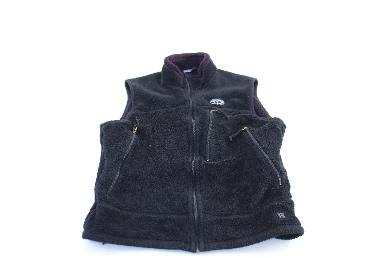 Women's Coats with Fur Trimmed ButtonsWomen's 90's Patagonia Logo Patch Black Zip Up Vest