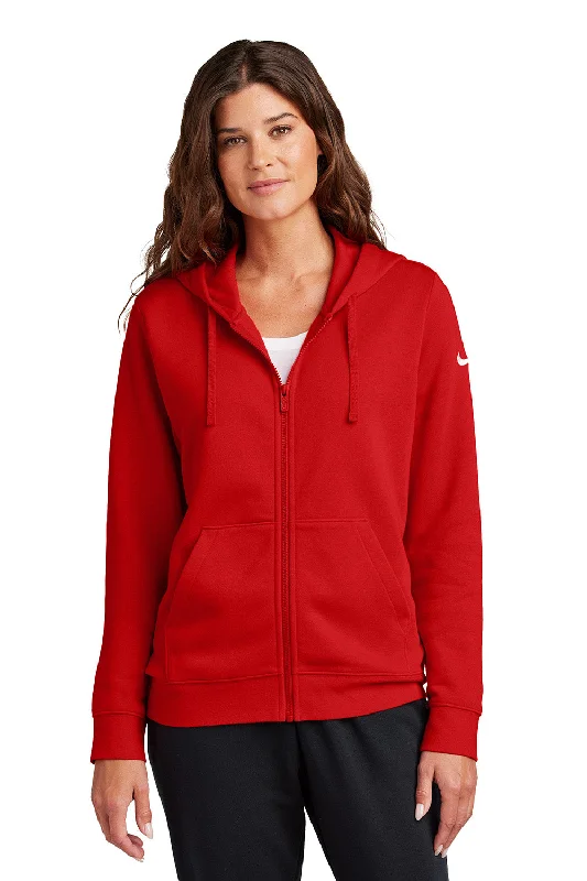 Women's Hooded Sweatshirts with Knit LiningNike Womens Club Fleece Full Zip Hooded Sweatshirt Hoodie w/ Pockets - University Red - New