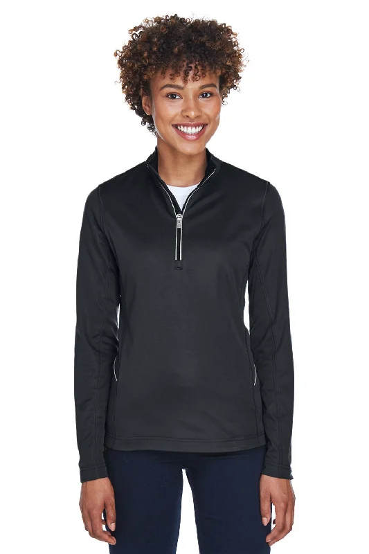 Women's Hooded Sweatshirts with Tight WaistUltraClub Womens Cool & Dry Moisture Wicking 1/4 Zip Sweatshirt w/ Pocket - Black