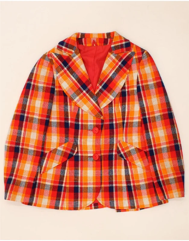 Women's Windbreaker CoatsVINTAGE Womens 2 Button Blazer Jacket UK 10 Small Orange Check