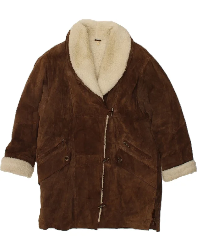 Women's Duffle CoatsVINTAGE Womens Oversized Shearling Coat UK 12 Medium Brown Leather