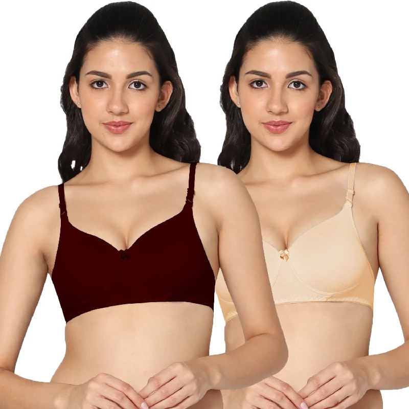 convertible bra with multiple wear optionsT-shirt Medium Coverage Padded Maroon and Skin Color Bra (Pack of 2)