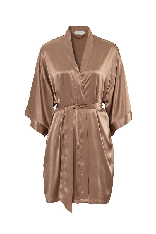 women's pajamas with pocketsSATIN ROBE - MOCHA