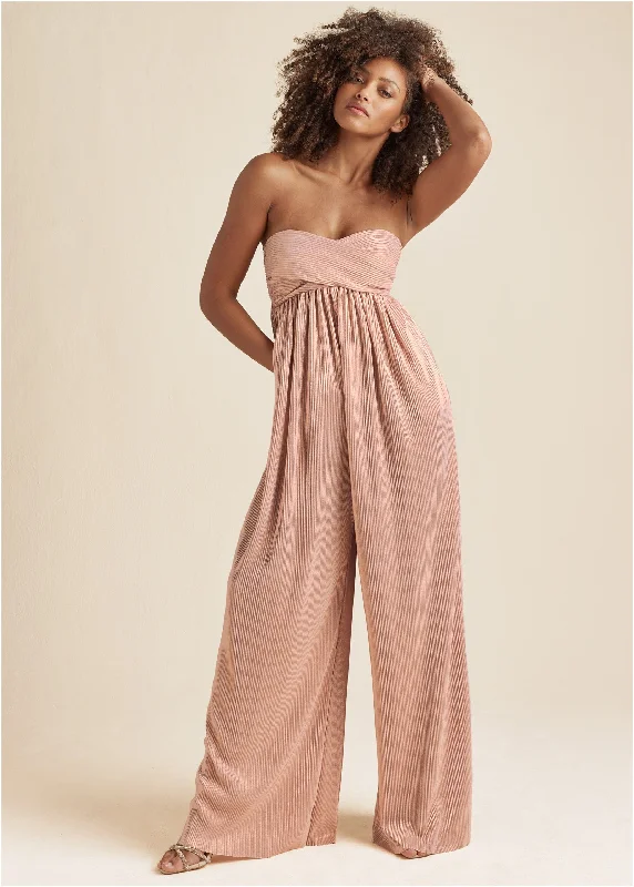 Women's Jumpsuits with Wide CollarStrapless Shimmer Jumpsuit - Rose Gold