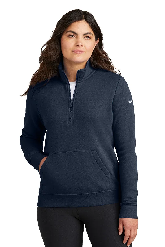 Women's Hooded Sweatshirts with Polyester LiningNike Womens Club Fleece 1/4 Zip Sweatshirt w/ Pouch Pocket - Midnight Navy Blue - New