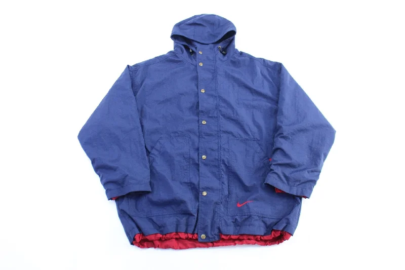 Women's Coats with Fur Trimmed Collar90's Nike Embroidered Logo Red & Blue Hooded Zip Up Jacket