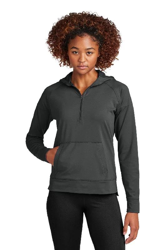 Women's Hooded Sweatshirts with Polka Dot LiningSport-Tek Womens Sport-Wick Moisture Wicking 1/4 Zip Hooded Sweatshirt Hoodie w/ Pouch Pocket - Charcoal Grey - New