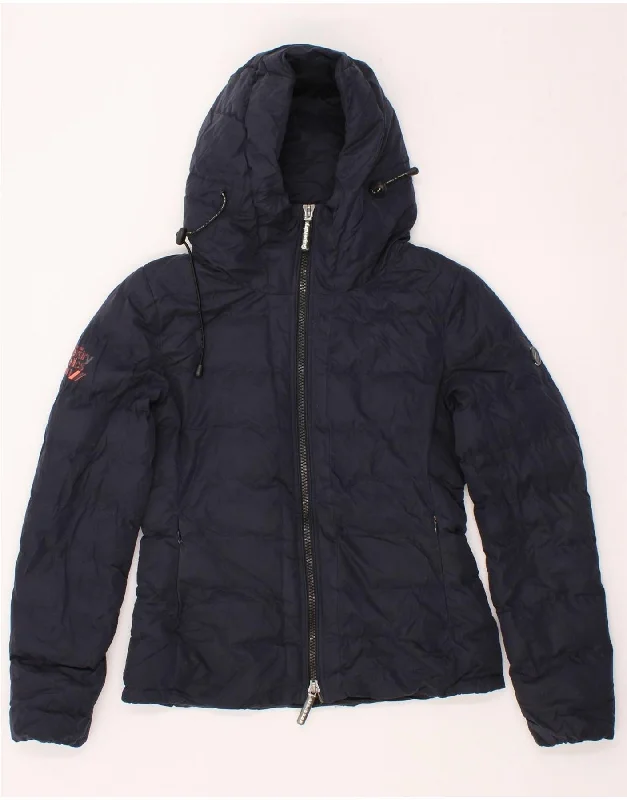 Women's Puffer CoatsSUPERDRY Womens Hooded Padded Jacket UK 8 Small Navy Blue Nylon