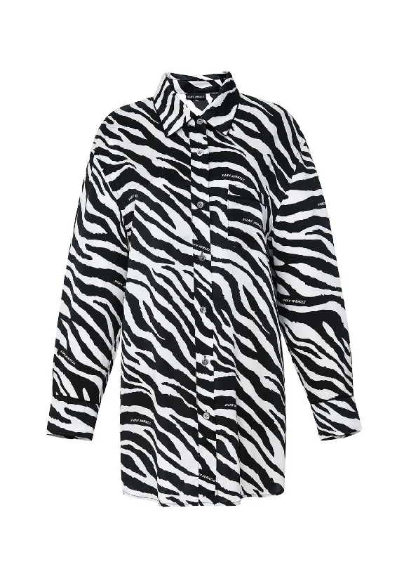 women's pajamas with a sophisticated eleganceZebra Print Silk Shirt Dress