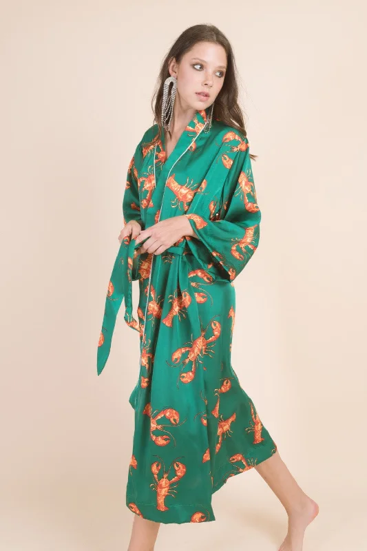 cozy women's flannel pajamasLong Robe - Lobster in Emerald Silk