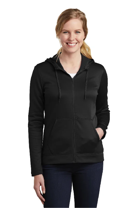 Women's Hooded Sweatshirts with Polyester LiningNike Womens Therma-Fit Moisture Wicking Fleece Full Zip Hooded Sweatshirt Hoodie w/ Pockets - Black