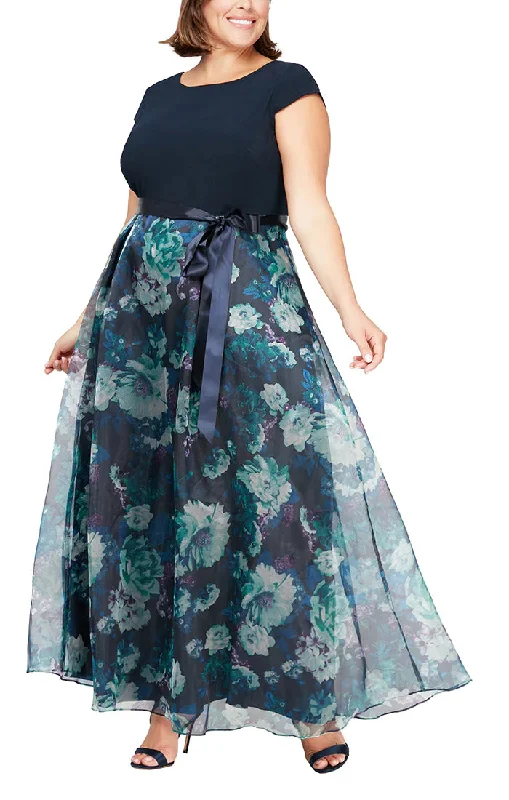 Women's Summer SkirtsSL Fashions 9441141 Plus Size Floral Printed Organza Skirt Long Dress