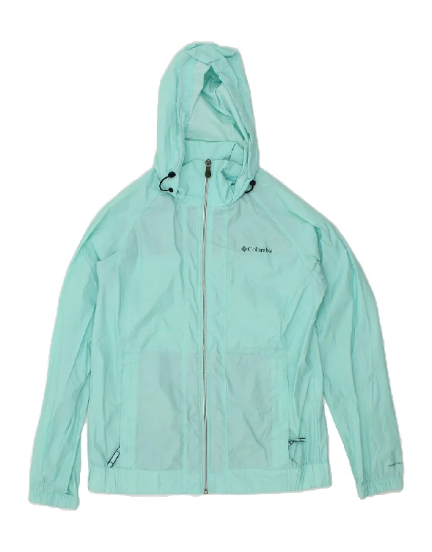 Women's Button-Up CoatsCOLUMBIA Womens Hooded Rain Jacket UK 10 Small Turquoise Nylon