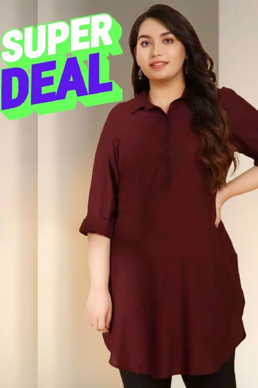 Women's Blouse with Short SleevesPlum Longline Shirt