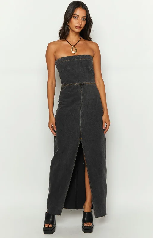 Women's High-Low DressesRomey Black Denim Strapless Maxi Dress