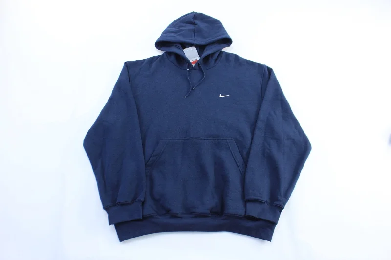 Women's Coats with Fur Trimmed ButtonsY2K Dead Stock Nike Embroidered Logo Blue Pullover Hoodie