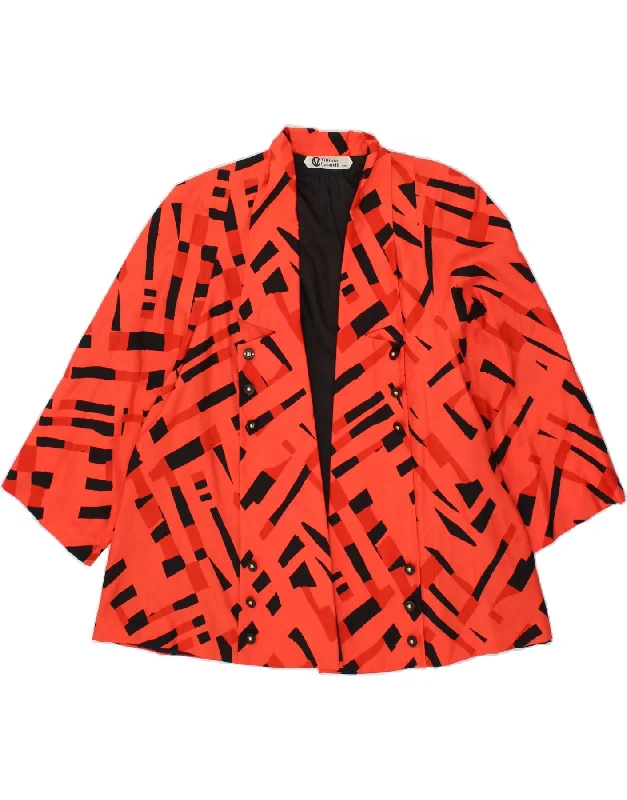 Women's Coats with ZipperVINTAGE Womens 3/4 Sleeve Open Blazer Jacket UK 18 XL Red Geometric