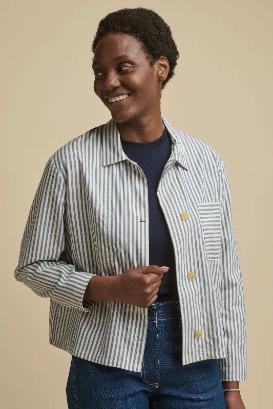 Women's Blouse with Straight HemThe Quarry Bank Women's Elena Stripe Overshirt - Navy/White