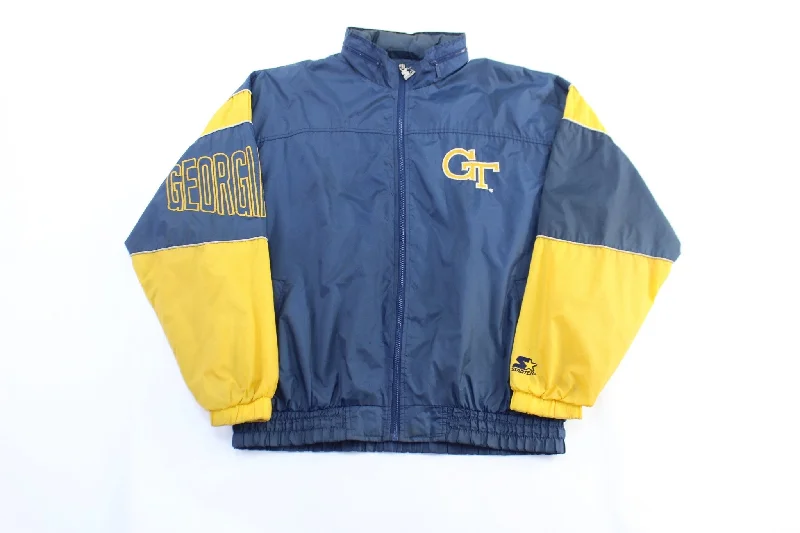 Women's Hooded CoatsVintage Georgia Tech Yellow Jackets Embroidered Starter Zip Up Jacket