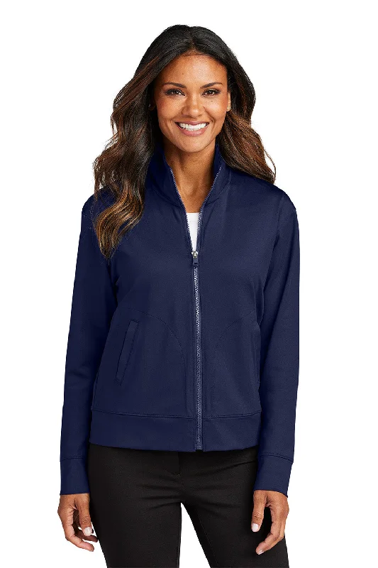 Women's Hooded Sweatshirts with Herringbone LiningPort Authority Womens C-FREE Double Knit Moisture Wicking Full Zip Sweatshirt w/ Pockets - True Navy Blue - New