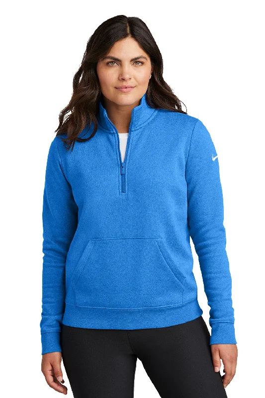 Women's Hooded Sweatshirts with Silk LiningNike Womens Club Fleece 1/4 Zip Sweatshirt w/ Pouch Pocket - Heather Light Game Royal Blue - New