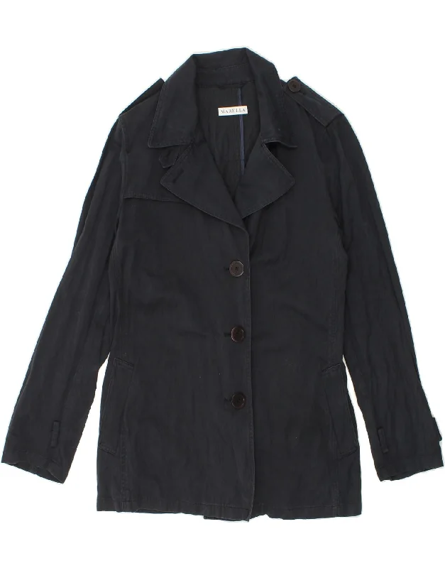 Women's Coats with SleevesMARELLA Womens Overcoat UK 16 Large Navy Blue Cotton