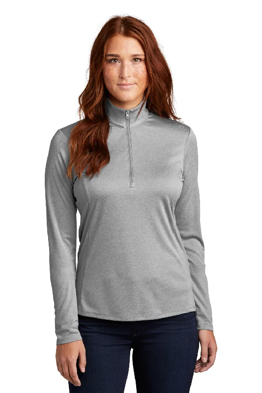 Women's Hooded Sweatshirts with Tweed LiningSport-Tek Womens Endeavor Moisture Wicking 1/4 Zip Sweatshirt - Heather Light Grey