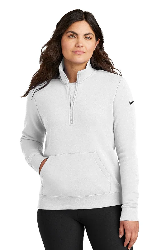 Women's Hooded Sweatshirts with Warm FabricNike Womens Club Fleece 1/4 Zip Sweatshirt w/ Pouch Pocket - White - New