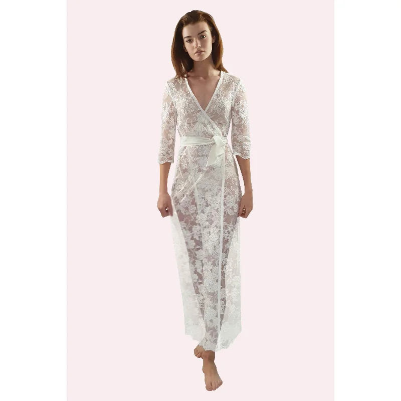 women's pajamas with button-flyELENA (L) Lace Bridal Robe