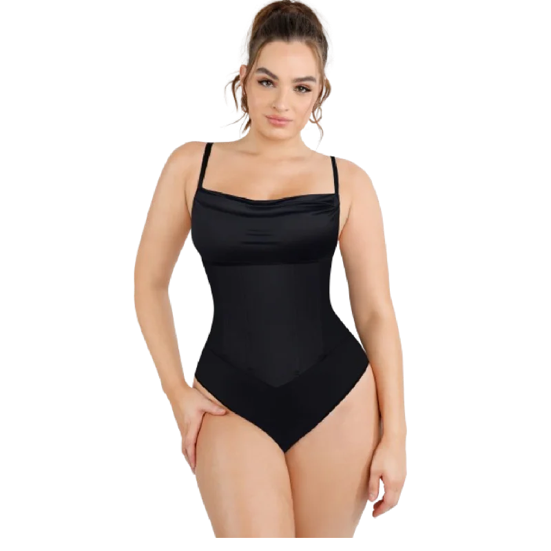 seamless body brief for pantsSatin-Effect Sleeveless Bodysuit Shapewear Set - Black - Pre-order