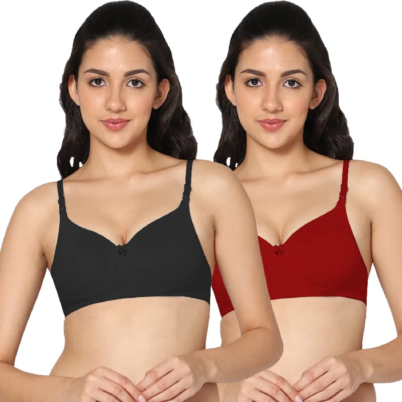 mastectomy bra with foam liningT-shirt Medium Coverage Padded Black and Red Color Bra (Pack of 2)