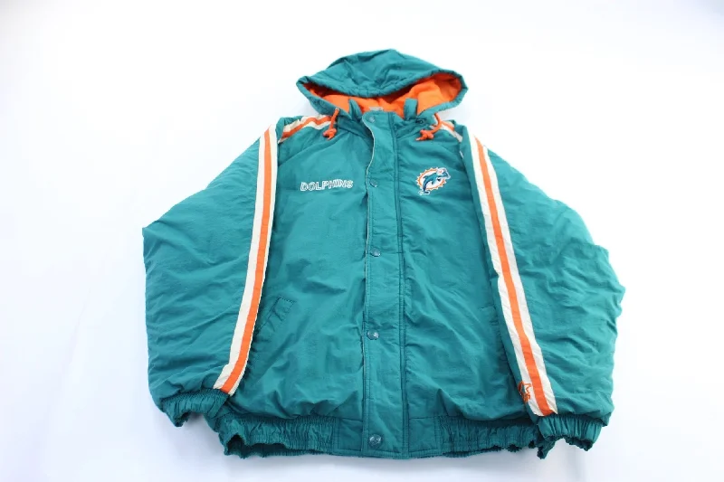 Women's Coats with Fur TrimVintage Miami Dolphins Embroidered Starter Zip Up Jacket