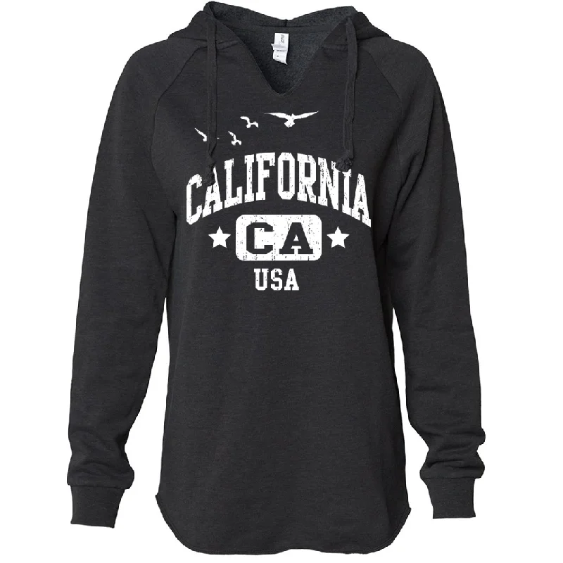 Women's Hooded Sweatshirts with Straight WaistCalifornia USA Women's Soft Hooded Pullover