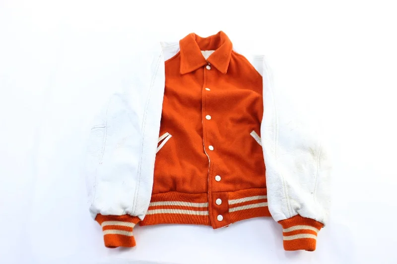 Women's Coats with Fur Trimmed Zipper60's Sand Knit White & Orange Reversible Varsity Jacket