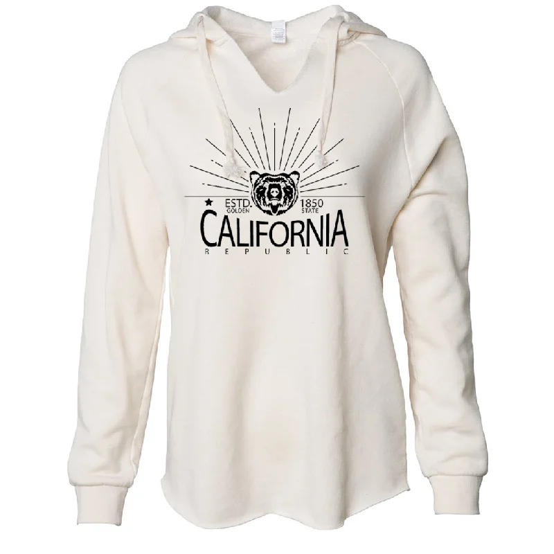 Women's Hooded Sweatshirts with Non-Stretch WaistCalifornia Golden State Black Print Women's Soft Hooded Pullover