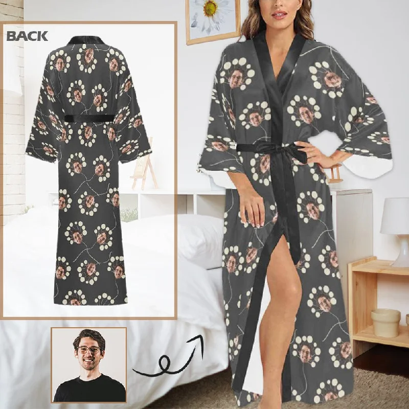 women's pajamas with pocketsCustom Face White Dot Women's Long Pajamas Personalized Photo Long Pajamas Kimono Robe