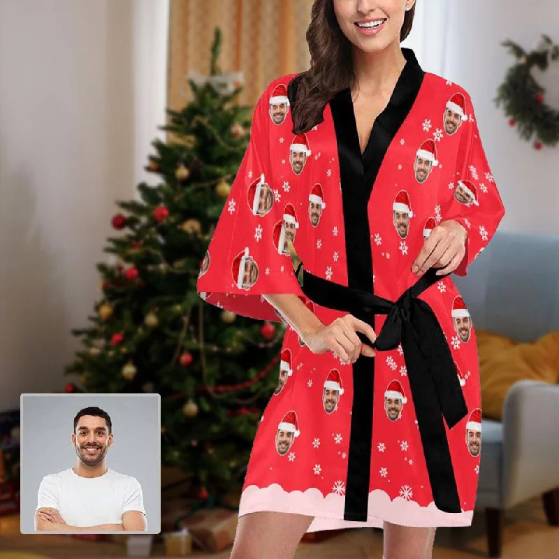 women's pajamas for those who seek cozy, all-night comfortCustom Face Pajama Robe Women's Red Personalized Nightgown for Christmas