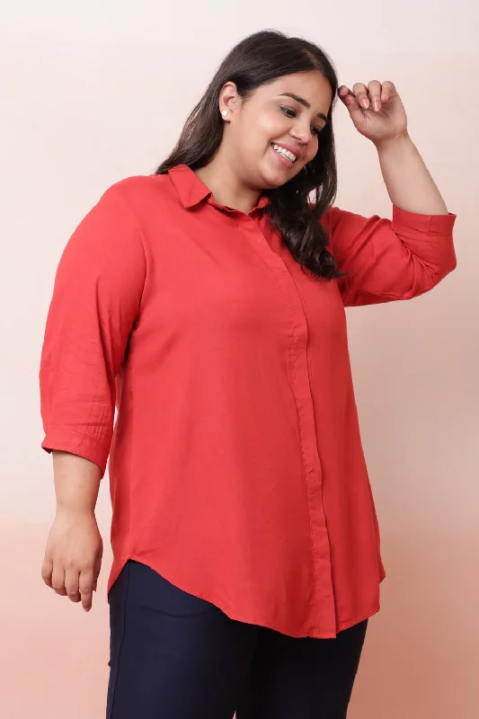 Women's Blouse with Mandarin CollarMuted Red Shirt