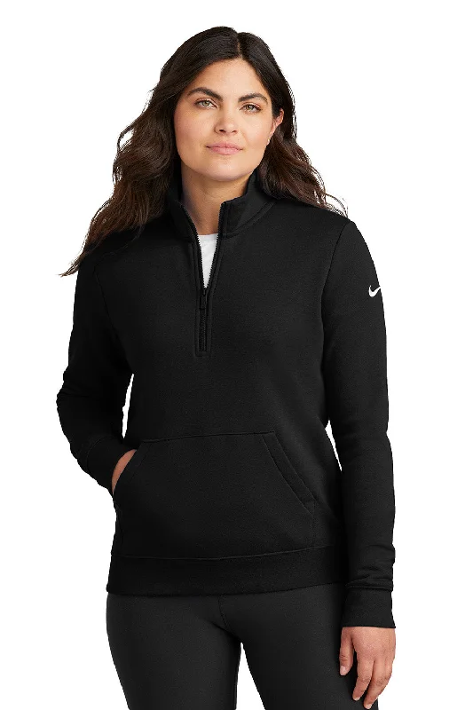 Women's Hooded Sweatshirts with Denim LiningNike Womens Club Fleece 1/4 Zip Sweatshirt w/ Pouch Pocket - Black - New