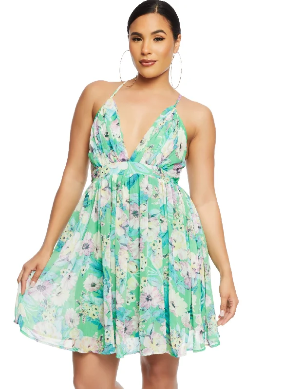 Women's Low Collar DressesHaute Monde Floral Print Criss Cross Back Cami Dress