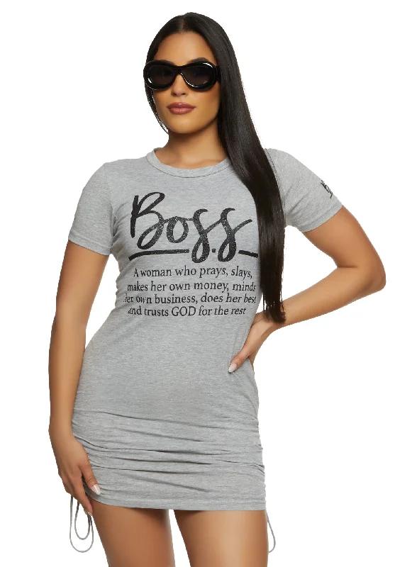 Women's Shift DressesBoss Ruched Glitter Graphic T Shirt Dress