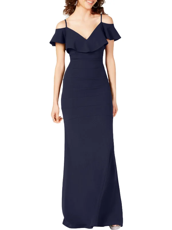 Women's V-Back DressesJuniors Womens Off-The-Shoulder Popover Evening Dress